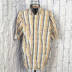 TOMMY HILFIGER Brown and Blue Plaid Short‎ Sleeve Button Down Men's Shirt Medium